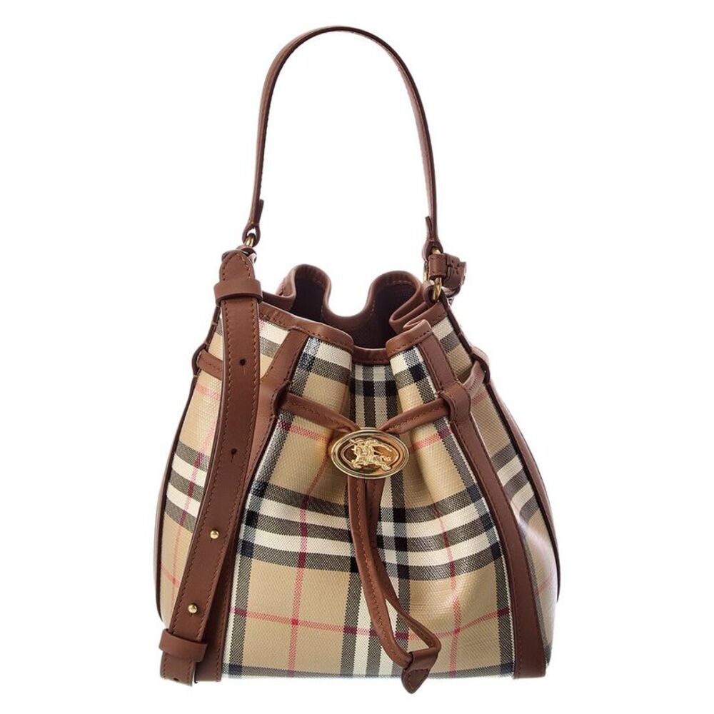 Burberry Mini Check E-Canvas & Leather Bucket Bag, Beige